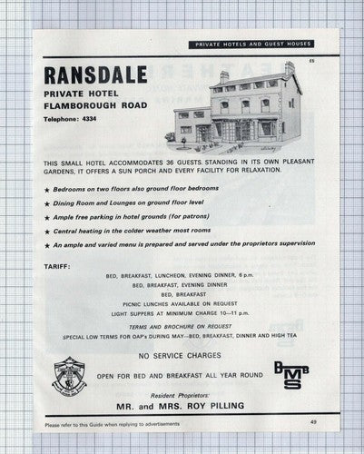 (5802) Heatherlands Hotel Bridlington Smith / Ransdale Roy Pllling - 1973 Clip