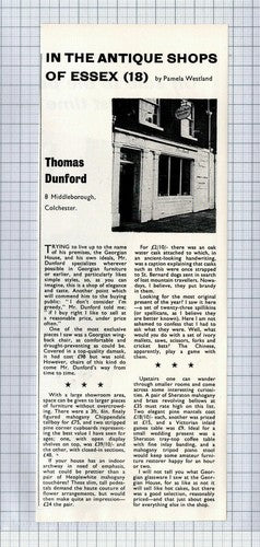 Thomas Dunford Antique Shop 8 Middleborough Colchester Essex - 1966 Cutting