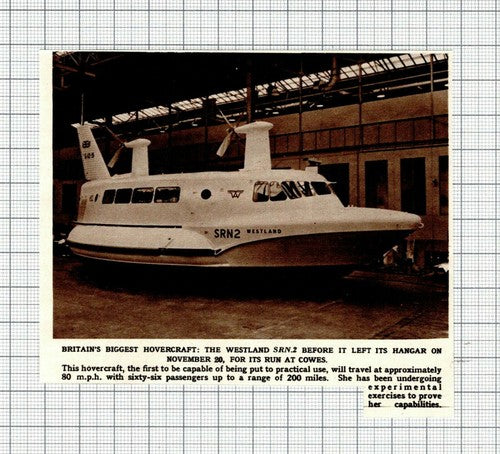 The Westland SRN.2 Hovercraft - 1961 Small News Clipping