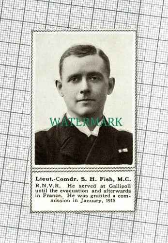 C1544) Lieut Comdr S H Fish RNVR Gallipoli - 1918 Clip SMALL!!