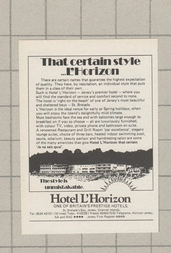 Hotel L'Horizon St Brelade's Bay Jersey - 1985 Small Advert