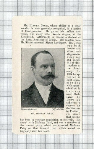 Mr Hirwen Jones Singer Welsh Tenor Vocalist - 1897 Small Cutting