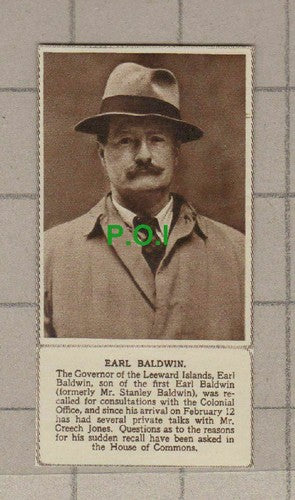 C1928) Earl Baldwin Leeward Islands Mr Stanley Baldwin- 1949 Clip
