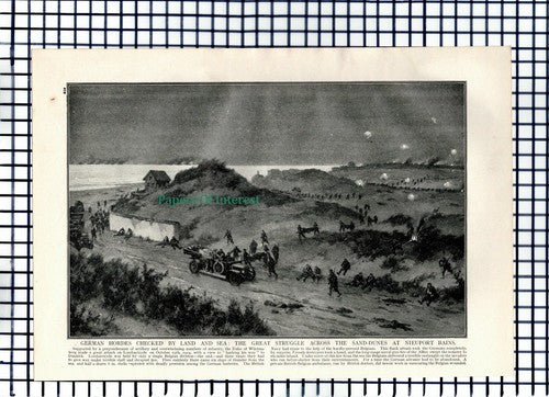 Nieuport Bains Sand Dunes Lombartzyde World War One c.1918 Cutting / Print