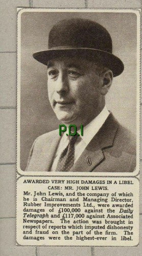 Mr John Lewis Rubber Improvements Ltd Libel Case - 1961 SMALL News Clipping