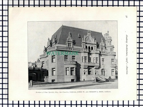 (8365) Claus Spreckels House San Francisco Merritt J Reid - 1903 Book Print
