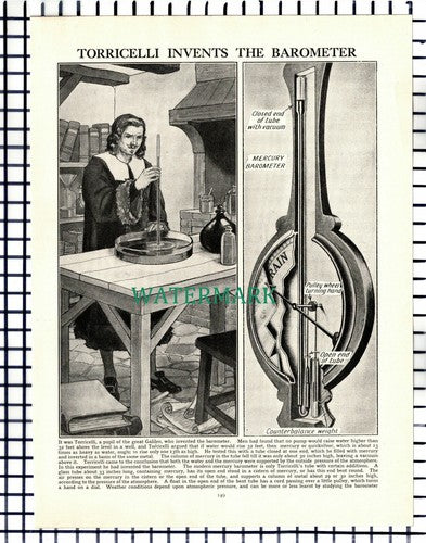 (7278) Torricelli Invents The Barometer - c.1940s Picture Article