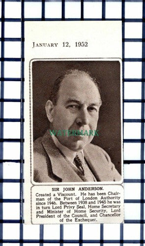C6396) Sir John Anderson Viscount - 1952 Cutting