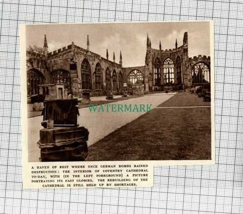 C2182) Coventry Cathedral Interior After War Damage - 1948 Clip