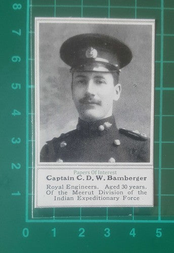C4870) Cpt CDW Bamberger Royal Engineers Meerut World War One - 1915 Clip SMALL
