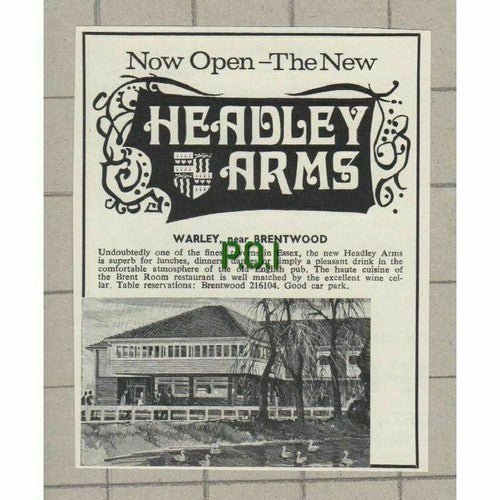 Headley Arms Warley Essex - 1968 Small Advert