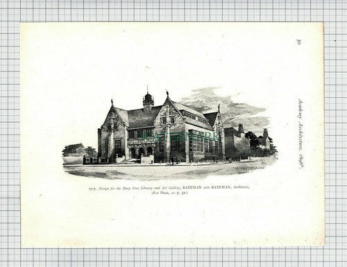 BURY Library Art Gallery Bateman and Bateman - 1898 Cutting / Print