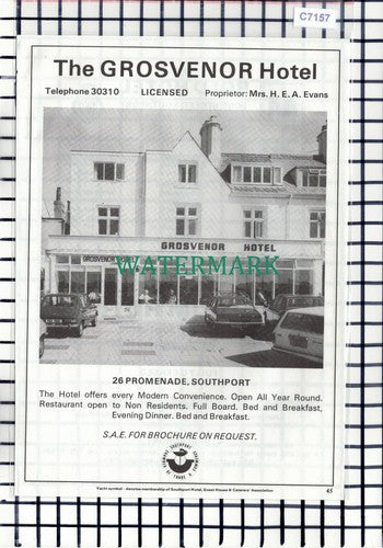C7157) The Grosvenor Hotel Promenade Southport Mrs HEA Evans - 1979 Advert