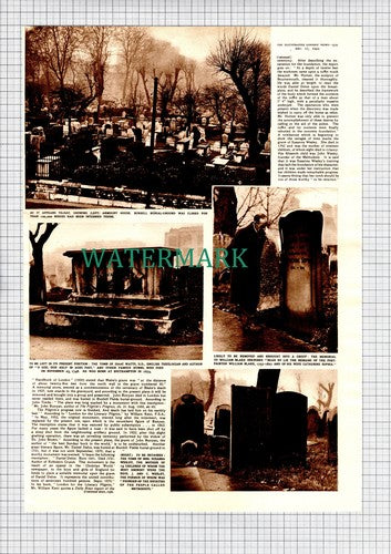 Bunhill Fields Burial Ground William Blake Susanna Wesley - 1949 Article