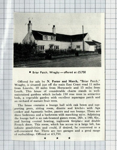 Briar Patch Wragby House Sale Advert - 1967 Clipping / Print