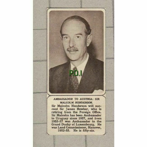 Sir Malcolm Henderson Ambassador to Austria - 1961 SMALL Cutting