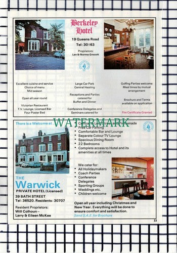 C7151) Berkeley Hotel Southport Grocott Warwick Savoia Carlton -1979 Advert