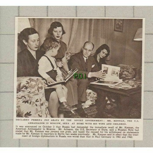Mr Kennan US Ambassador in Moscow With Family - 1952 Small News Clipping