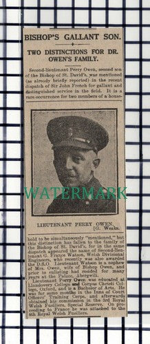 C6978) Lt Perry Owen Bishop Owen Of St David's - 1916 Cutting