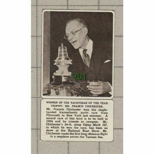 Mr Francis Chichester Yachtsman Gipsy Moth III - 1961Small News Cutting