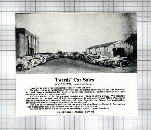 Tweeds Car Sales Copford Essex - 1954 Small Advert