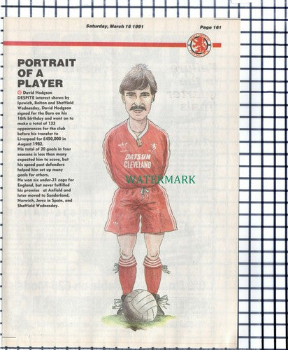 David Hodgson Middlesbrough Boro Footballer - 1991 Cutting