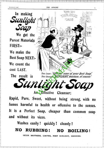 Sunlight Soap Grocer Advert - 1903 News Page / Print