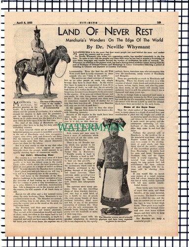 X1492) Manchuria Dr Neville Whymant - 1933 Article
