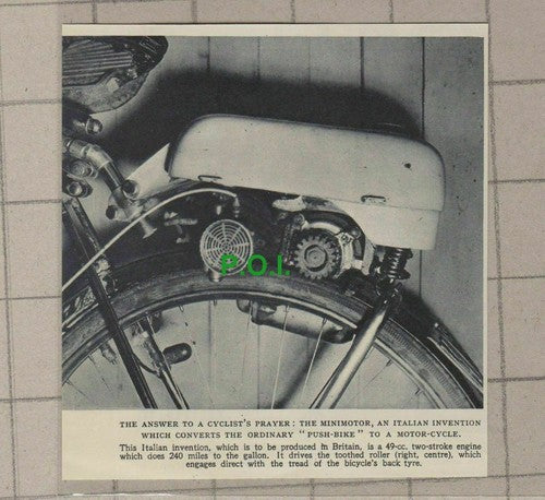 C2297) The Minimotor Italian Invention Push Bike To Motor Cycle - 1948 CUTTING