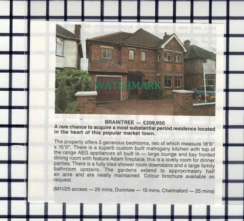 C7319) Braintree Essex House Sale Advert - 1988 Cutting