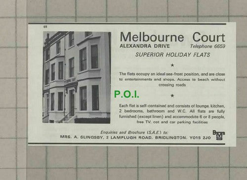 C2004) Melbourne Court Holiday Flats Bridlington Mrs A Slingsby - 1973 Clip