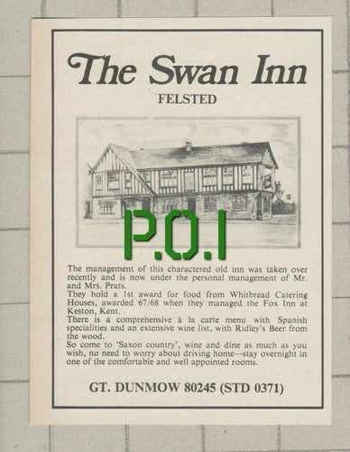 The Swan Inn Felsted Essex Mr & Mrs Prats Fox Inn Keston 1974 Small Advert