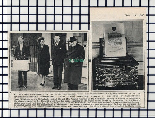C6248) Churchill Queen Wilhelmina Duke of Marlborough Letters Casket - 1945