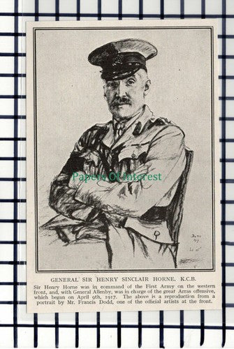 C5800) Sir Henry Sinclair Horne First Army World War One Dodd - c.1917 Cutting