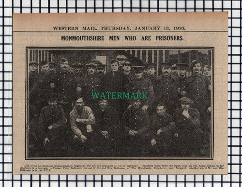 (7661) 1st Monmouthshire Reg POWs WW1 Percy Robinson Rhiwderin Wales - 1916
