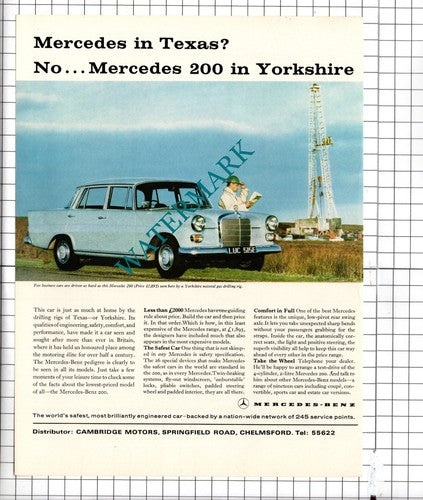 Mercedes 200 Yorkshire Natural Gas Drilling Rig Car - 1967 Advert