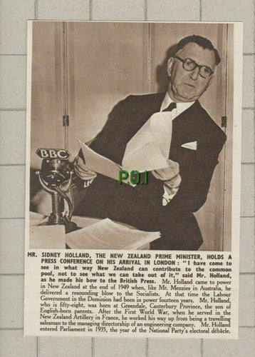 New Zealand Prime Minister Mr Sidney Holland - 1951 Small News Clipping