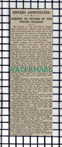 C7199) Lily & Hetty Cogger Henry Tonypandy Wales Ton Pentre - 1916 Cutting