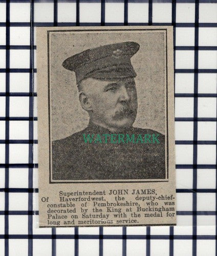 C7013) Super John James Haverfordwest Dep Chief Constable - 1916 Cutting