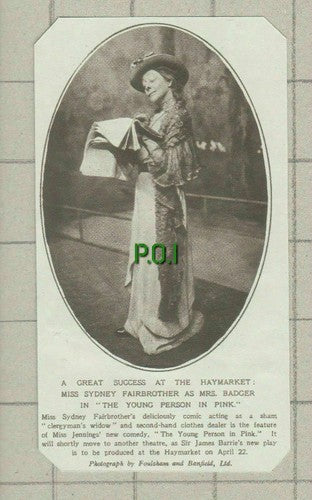 Miss Sydney Fairbrother Actress Haymarket Theatre - 1920 Small News Cutting