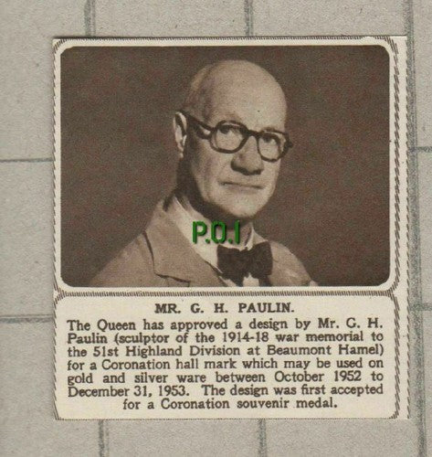 (C383) Mr G H Paulin Sculptor Beaumont Hamel 51st Highland Division - 1952 Clip