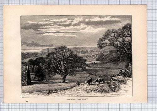 (6316) Richmond North Yorkshire From Easby - 1895 Antique Book Print