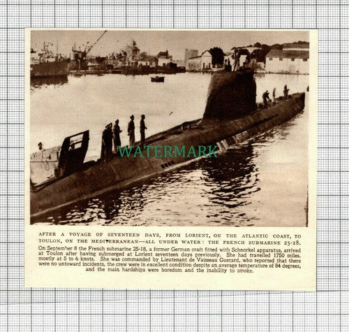 C2883) French Submarine 25-18 Lieut de Vaisseau Guerard Toulon - 1949 Clip