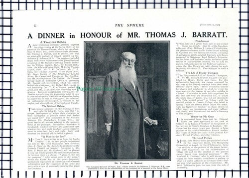 (6946) Mr Thomas J Barratt Pears Ltd Savoy Hotel - 1913 Cutting