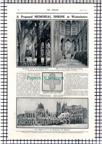 Westminster War Memorial Harold Oakley Major CJC Pawley - 1919 Article