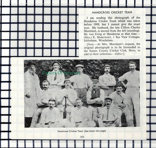 C6025) Handcross Cricket Team Clifton Charles Marchant - 1955 Cutting
