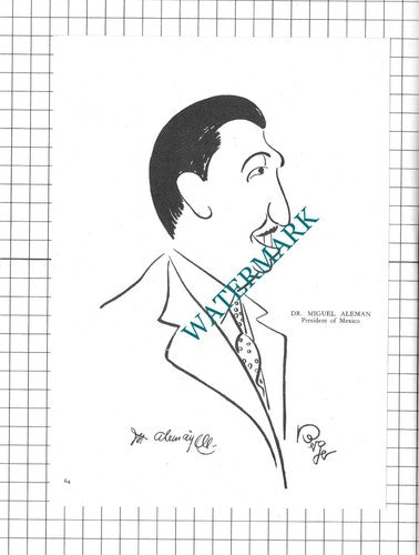 Dr Miguel Aleman Mexico Caricature - 1950 Clipping / Print