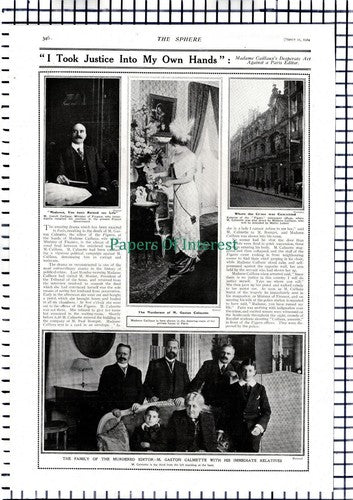 GASTON Calmette Figaro Editor Paris Assassination Paris Caillaux - 1914 Article