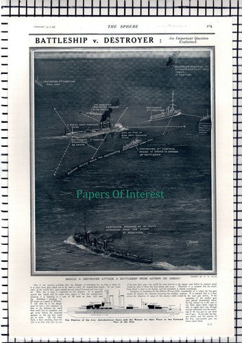 Battleship vs Destroyer Ship - 1914 News Page / Print