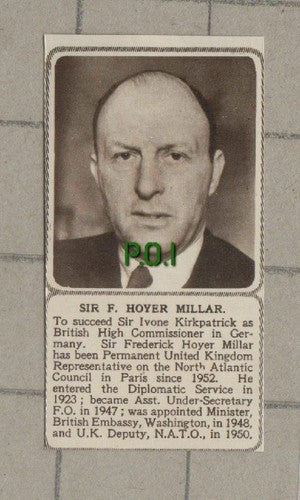 Sir Frederick Hoyer Millar High Commissioner Germany - 1953 Cutting SMALL!